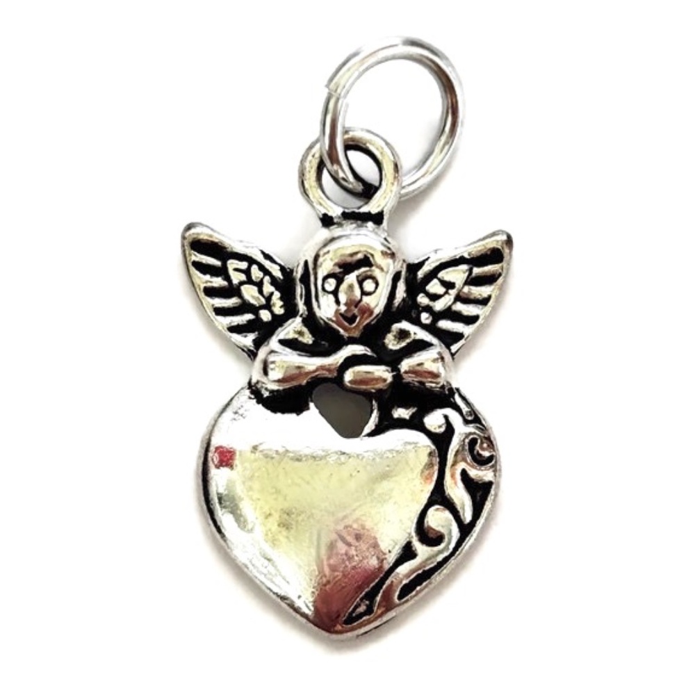 As Low As $2 Silver-Tone Filigree Heart Angel Charm 16mm x 28mm (1)